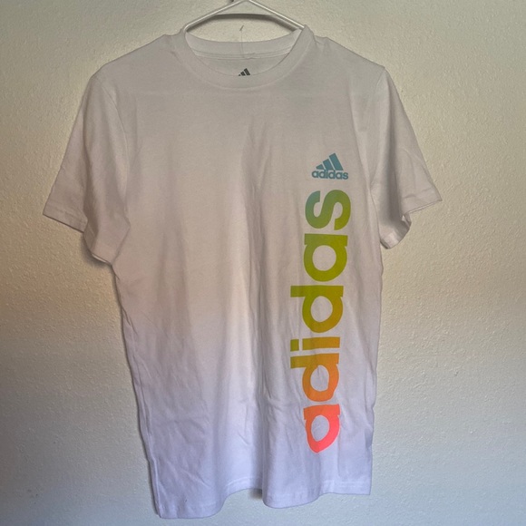 Adidas White Gradient Multicolor Logo Crewneck Tee - Kids size L(14-16) - Picture 2 of 6